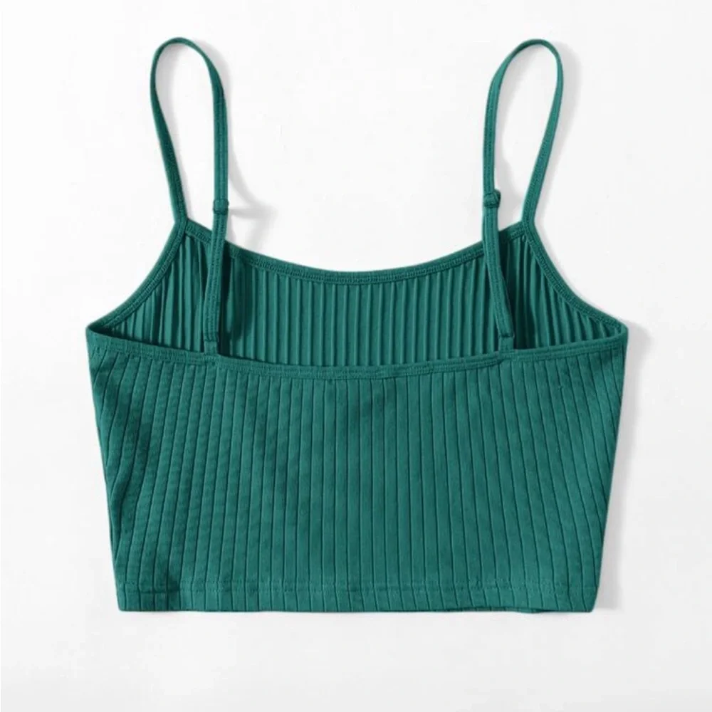 Green Ribbed Crop Top - Picture 2 of 4